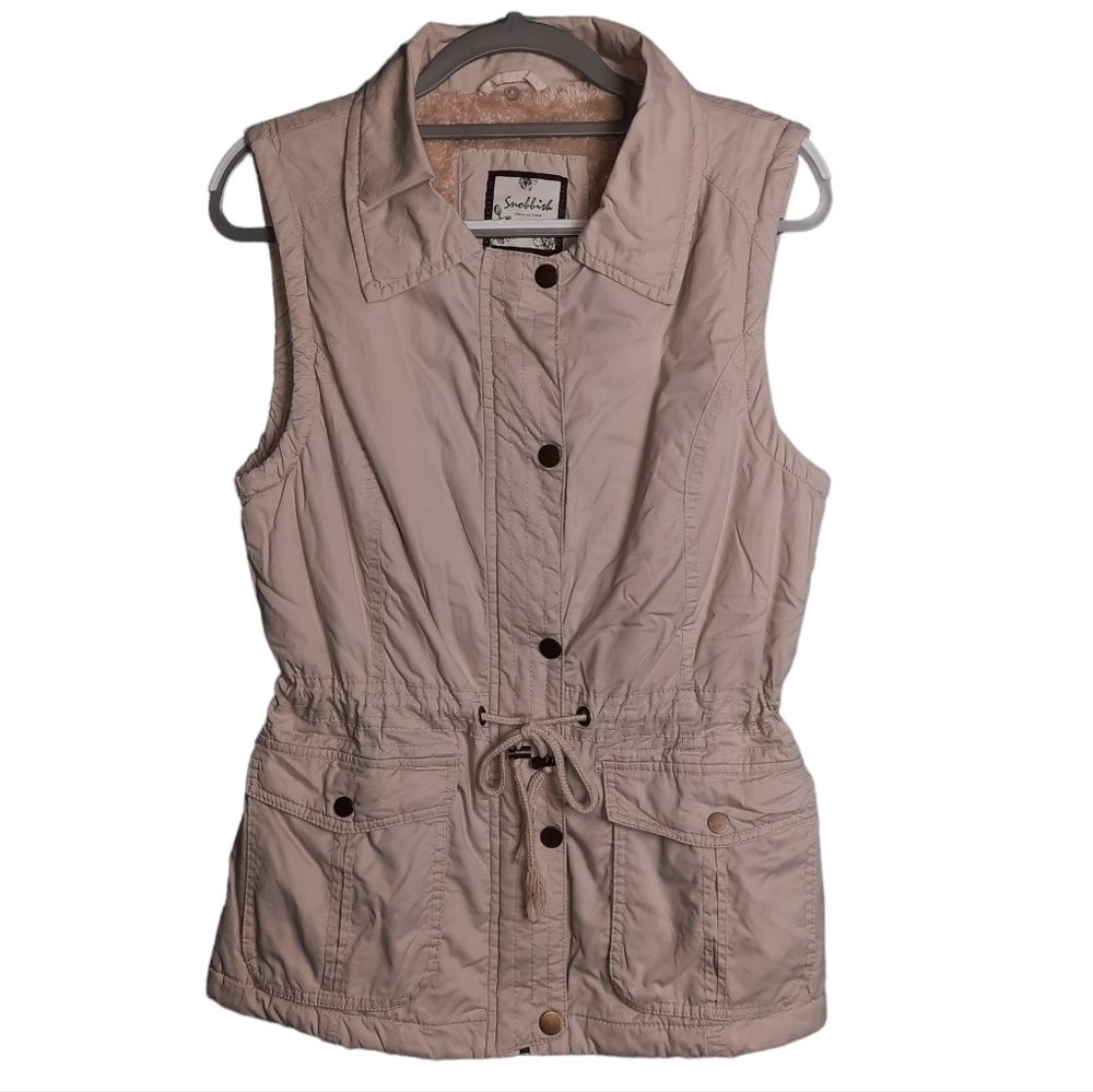 Snobbish Collection Tan Khaki Faux Fur Lined Cargo Vest SZ L